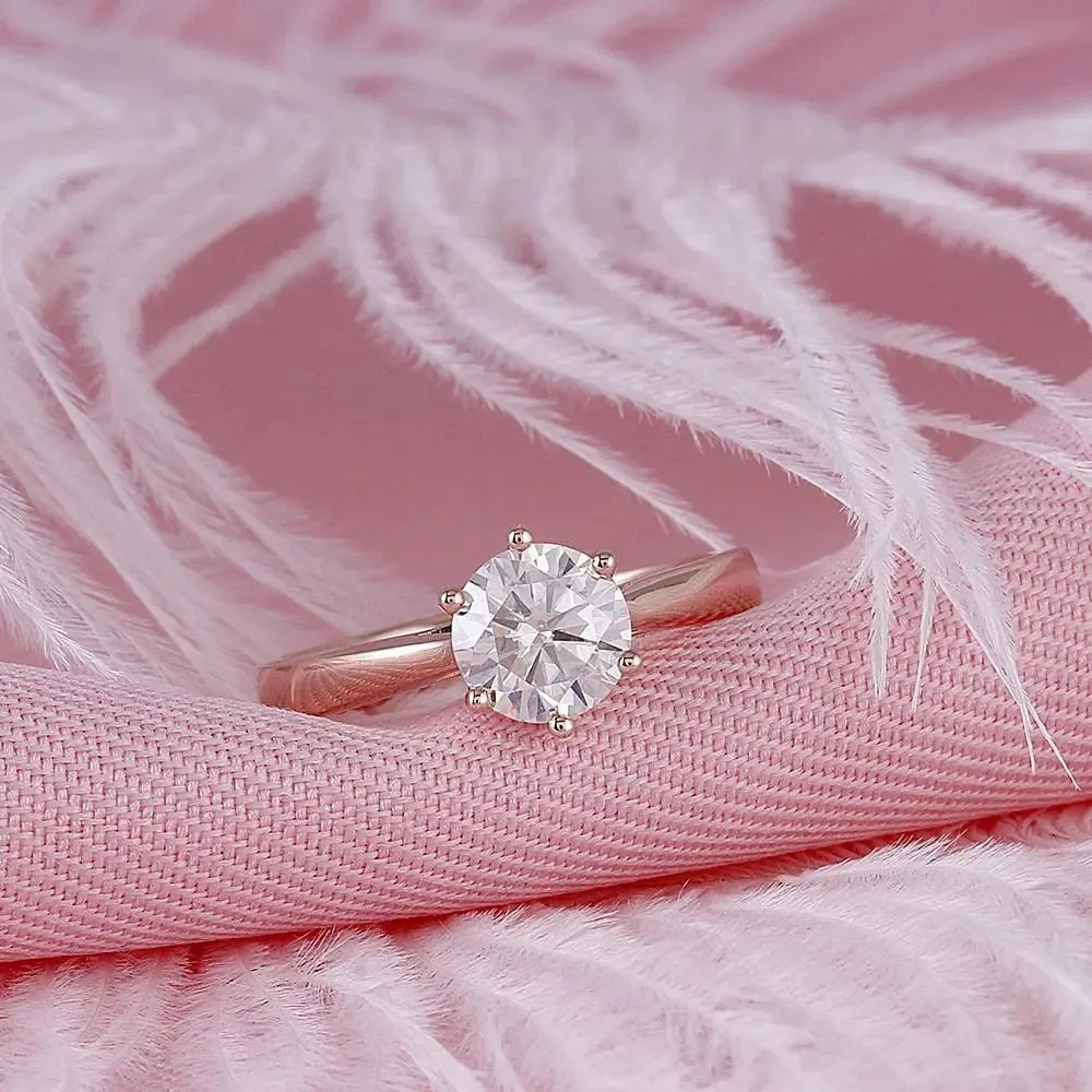 10k Rose Gold Solitaire Moissanite Ring 1ct