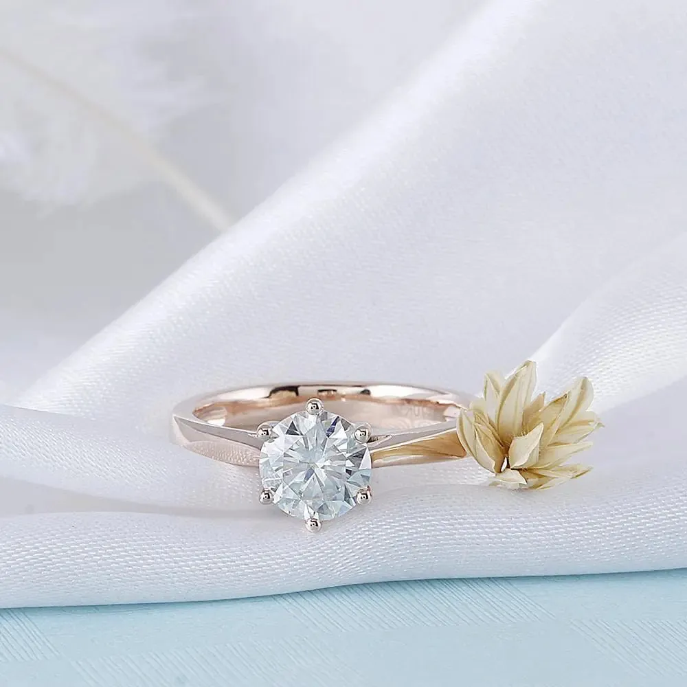 10k Rose Gold Solitaire Moissanite Ring 1ct