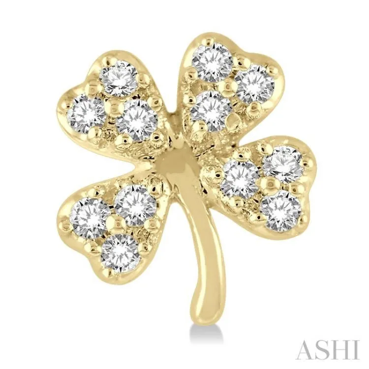 1/10 Ctw Four-Leaf Clover Round Cut Diamond Petite Fashion Earring in 14K Yellow Gold