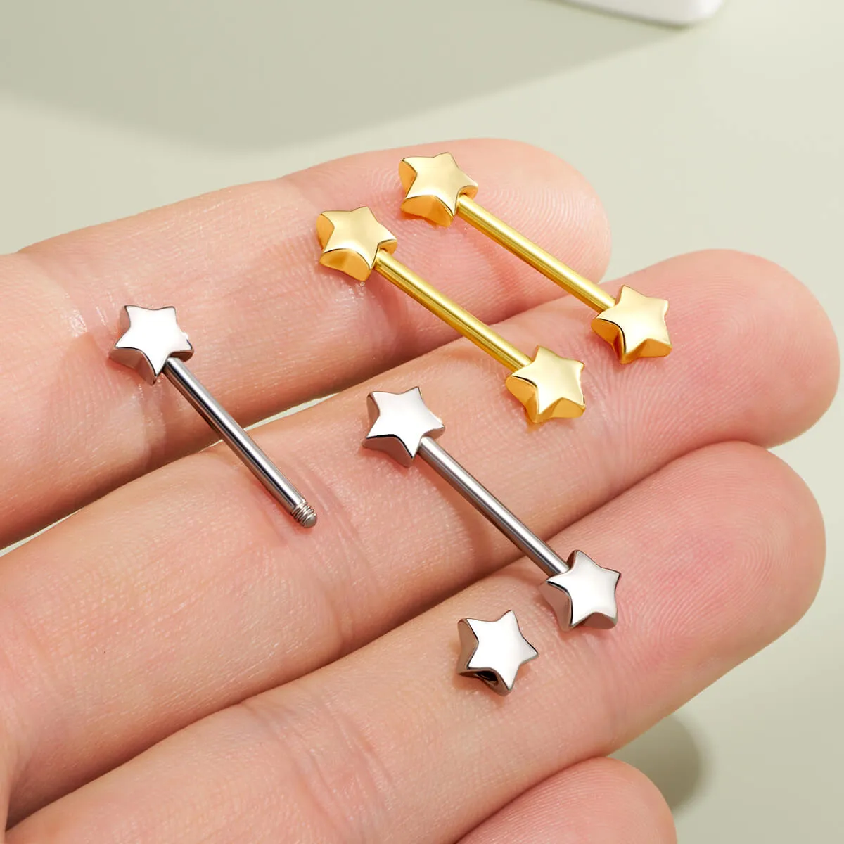 14G Star Shape Nipple Barbell Set