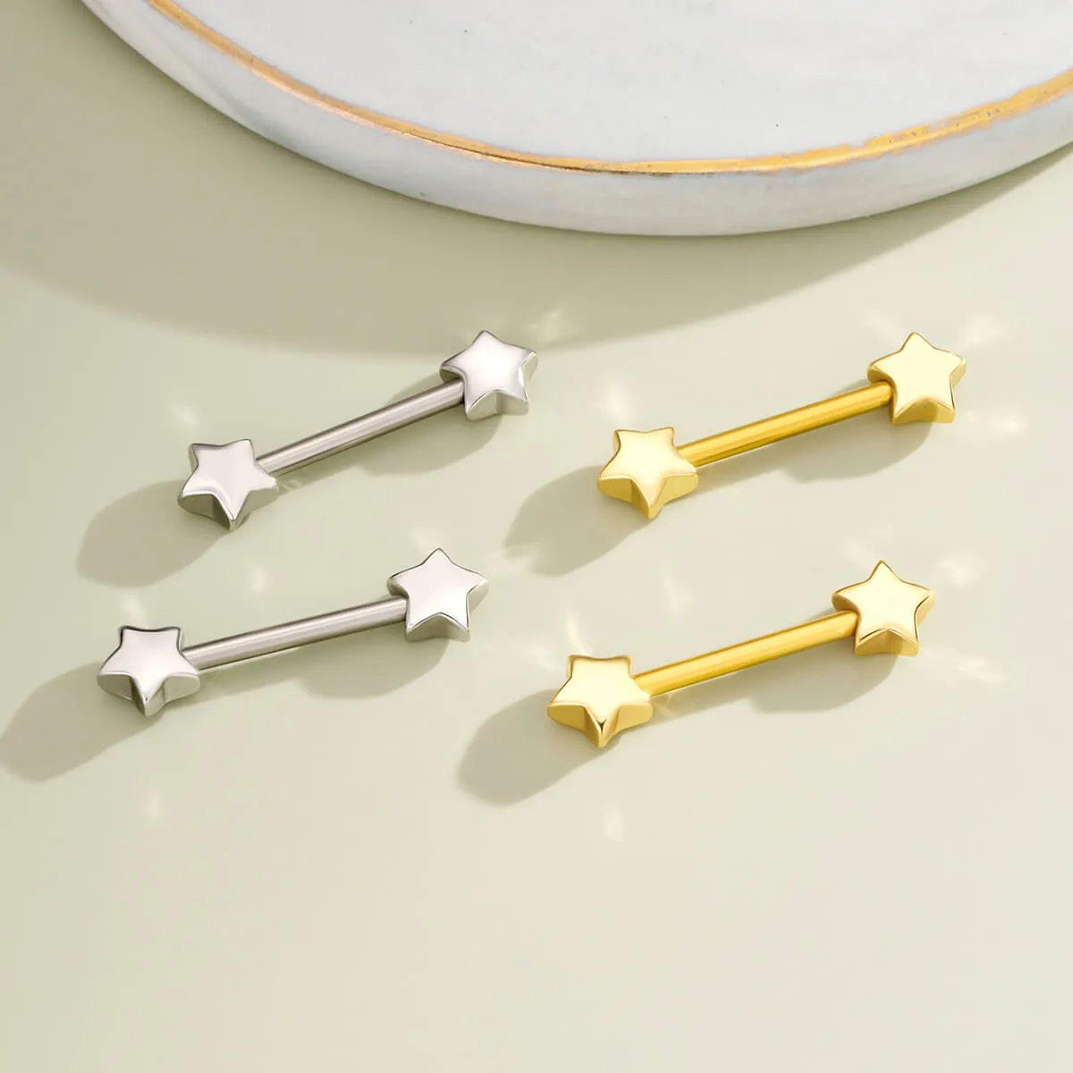 14G Star Shape Nipple Barbell Set