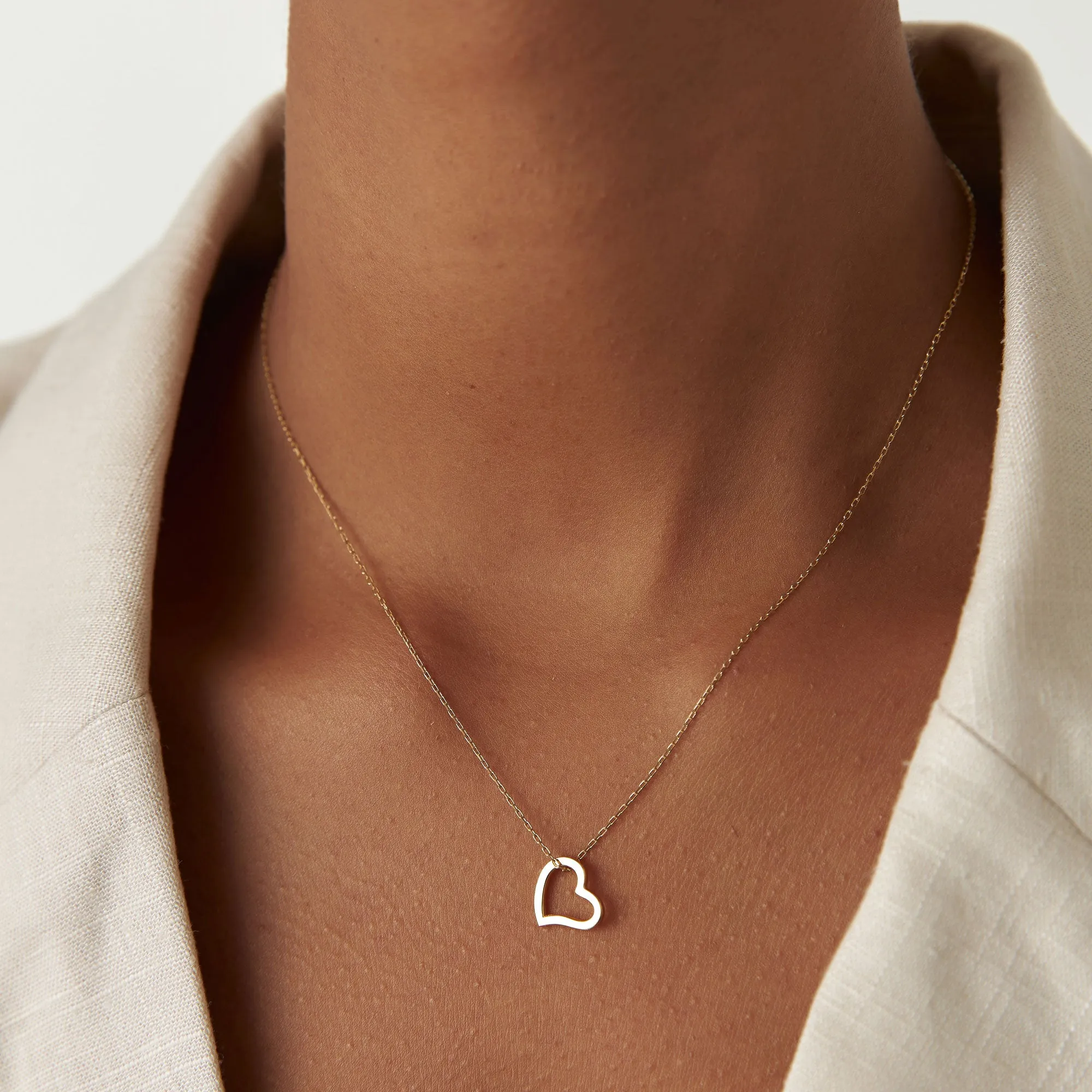 14k Gold Open Heart Shaped Charm Necklace