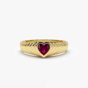 14k Heart Shape Ruby Beveled Ring