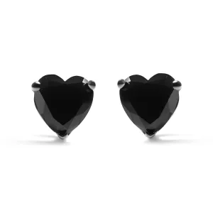 14K White Gold Black Heart Shaped Diamond Solitaire Stud Earrings