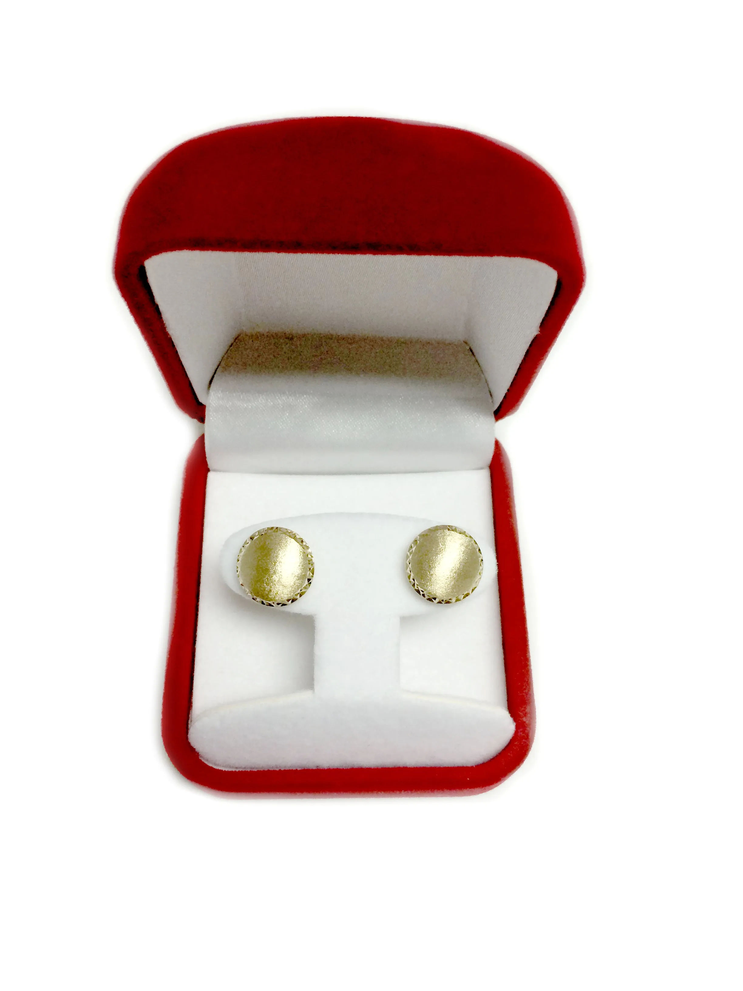 14k Yellow Gold Satin With Diamond Cut Edges Stud Earrings, 11mm