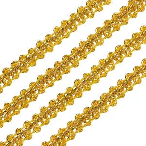 15 Yards Metallic Braid Lace Trim, Flower Pattern Gold Centipede Lace Ribbon Decorated Gimp Trim for Wedding Bridal, Costume or Jewelry, Crafts and Sewing 1/4(8mm) x1.3mm