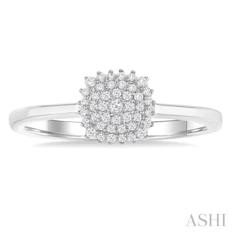 1/6 Ctw Petite Cushion Shape Round Cut Diamond Cluster Fashion Ring in 10K White Gold