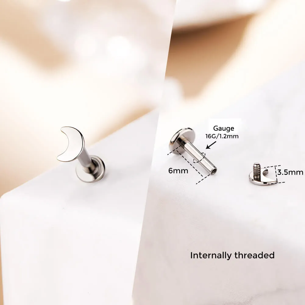 16G Titanium Internally Threaded Lightning Bolt/Moon/Heart/Star Cute Cartilage Earring