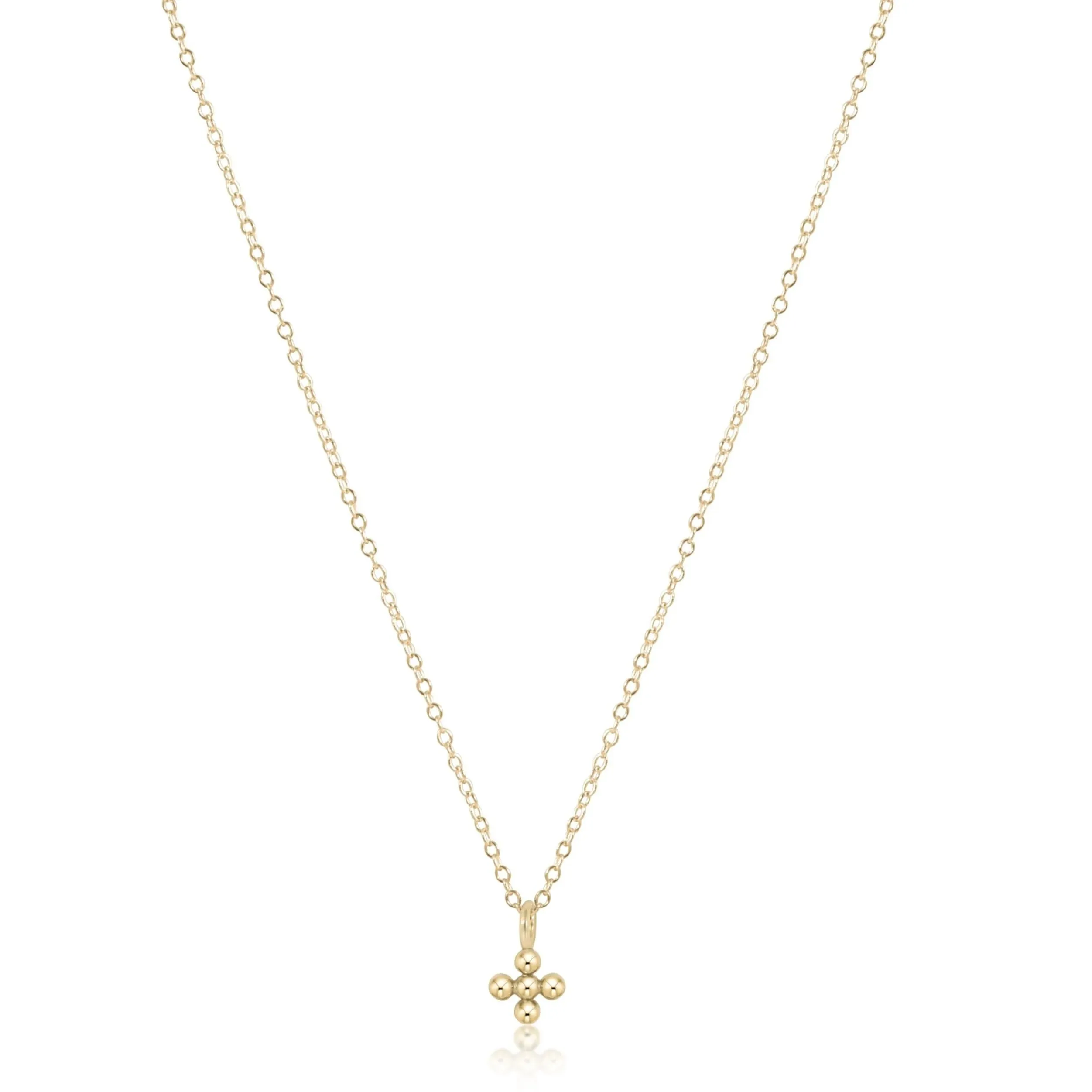 16" Classic Beaded Signature Cross Small Gold Charm Necklace