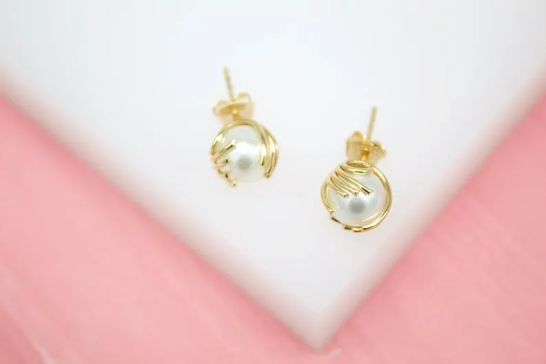 18K Gold Filled Pearl Stud Earrings