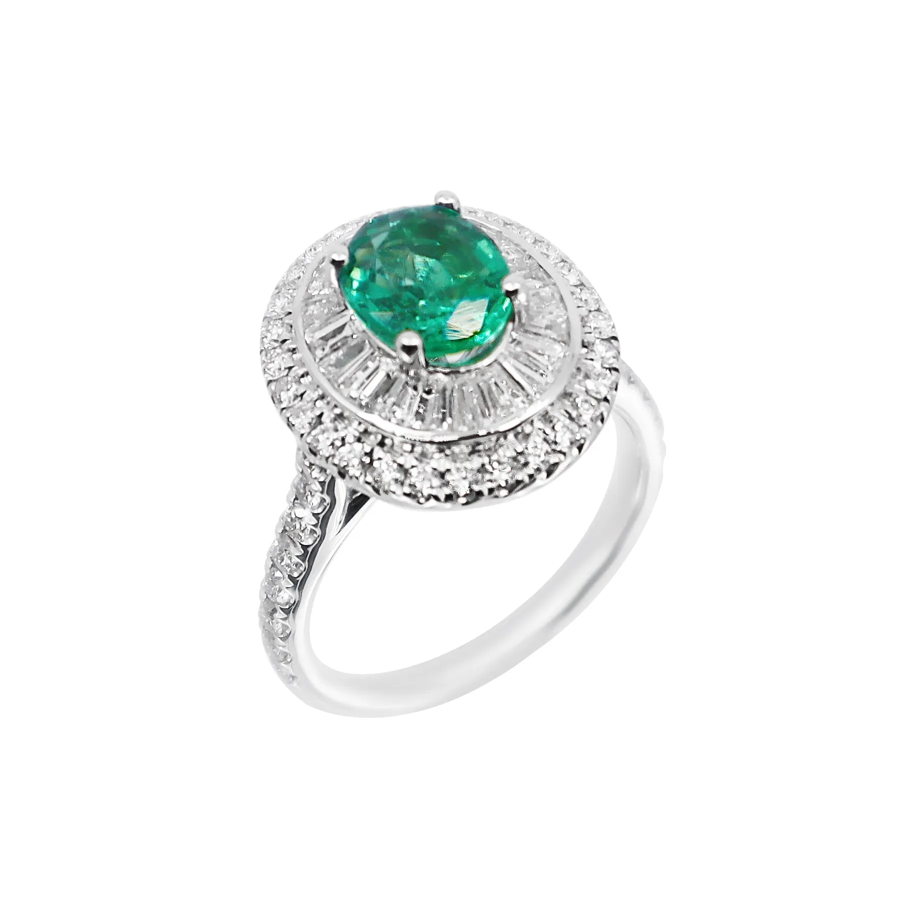 18K White Gold 1.32ct Emerald and Diamond Ring - 20729141