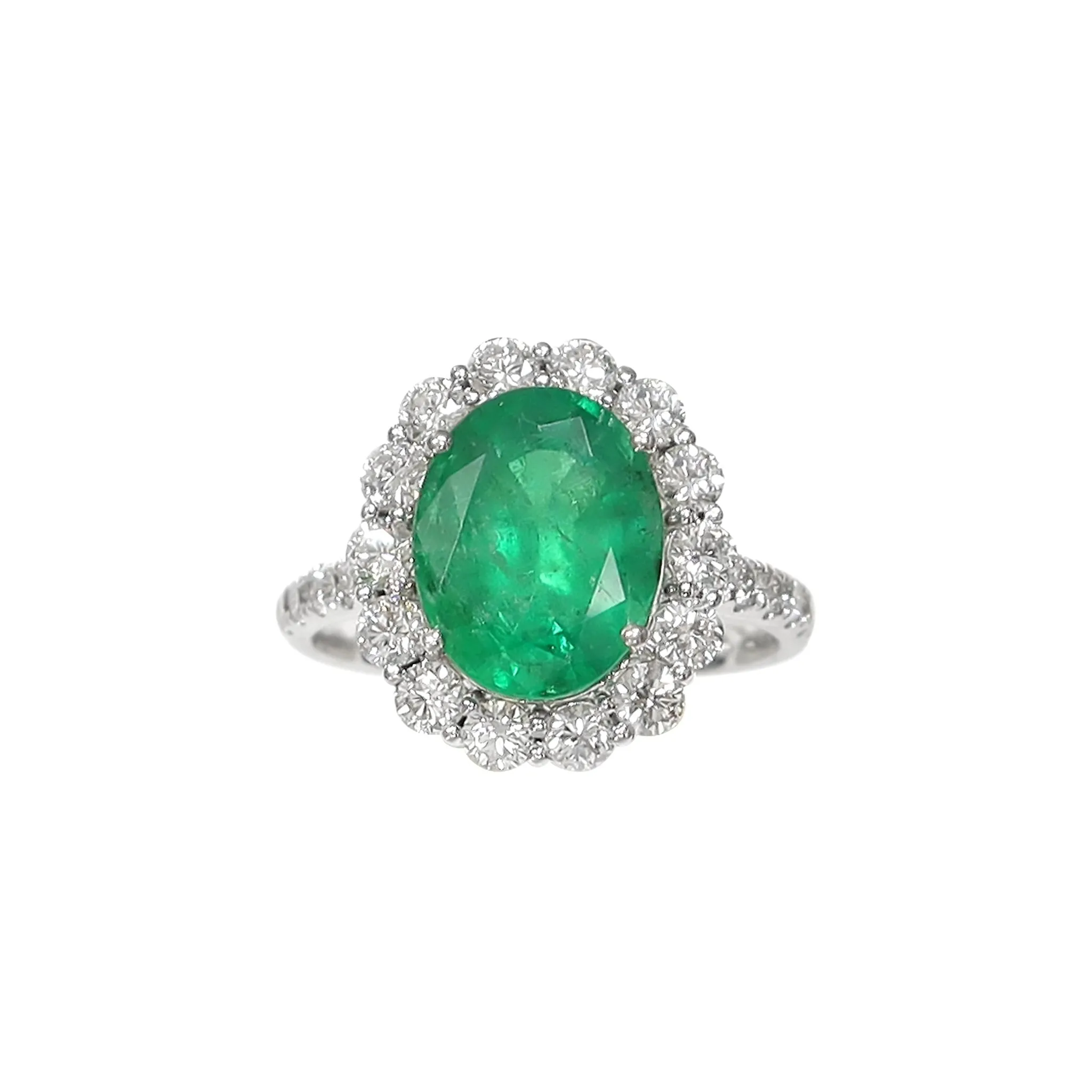 18K White Gold 3.43ct Emerald and Diamond Ring - 20673345