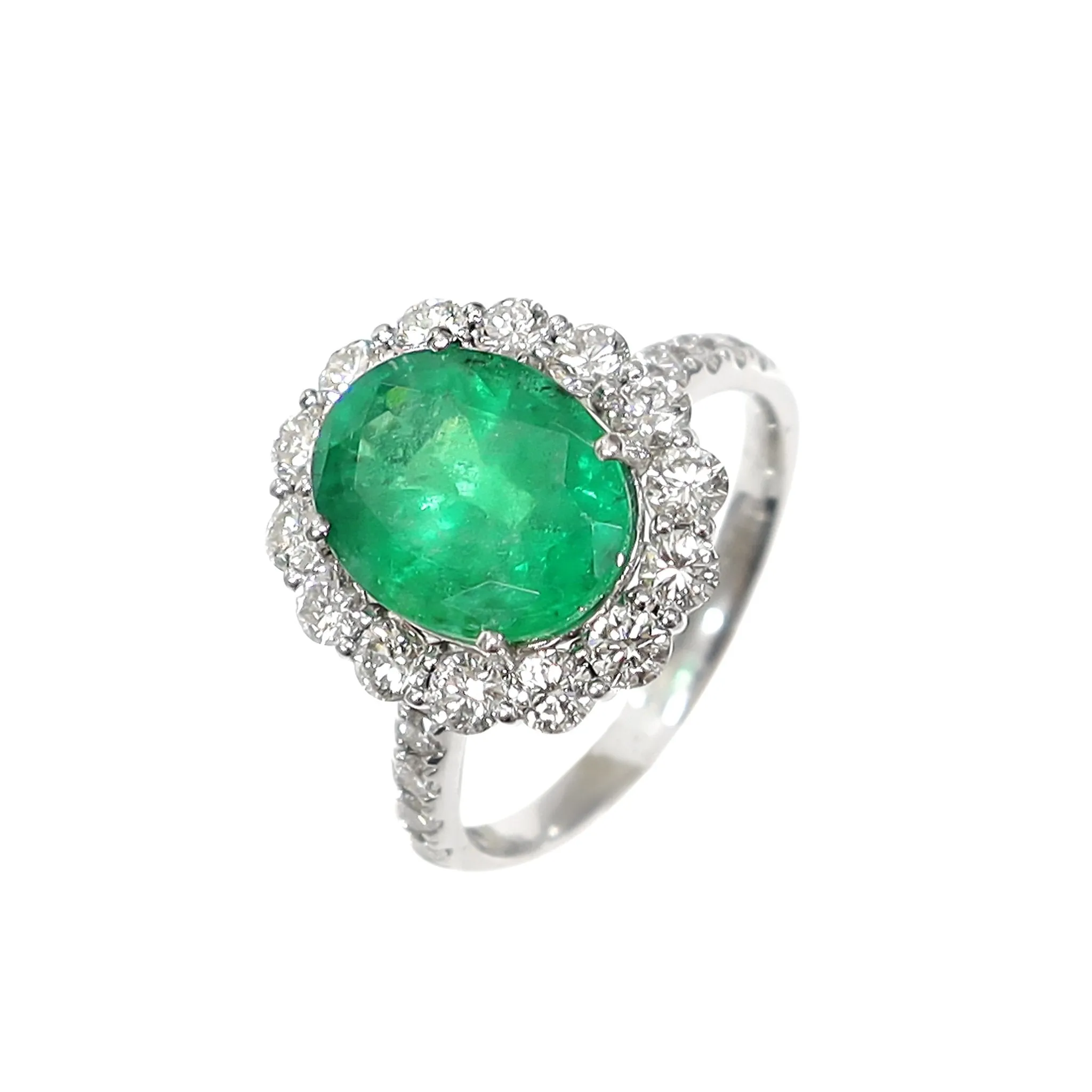 18K White Gold 3.43ct Emerald and Diamond Ring - 20673345