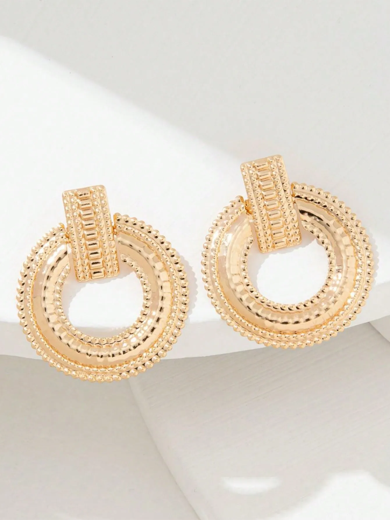 1pair Minimalist Geometric Metal Earrings, Trendy Design Earrings For Women