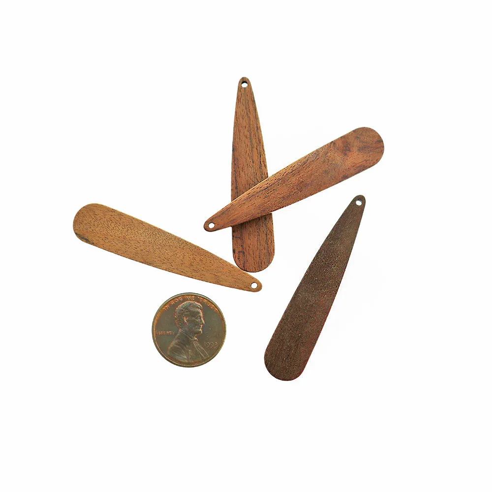 2 Drop Natural Dark Wood Charms 52mm - WP155