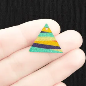 2 Teal Stripe Triangle Gold Tone Enamel Charms - E1360