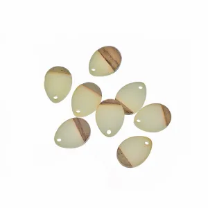 4 Teardrop Natural Wood and White Smoke Resin Charms 17mm - WP095