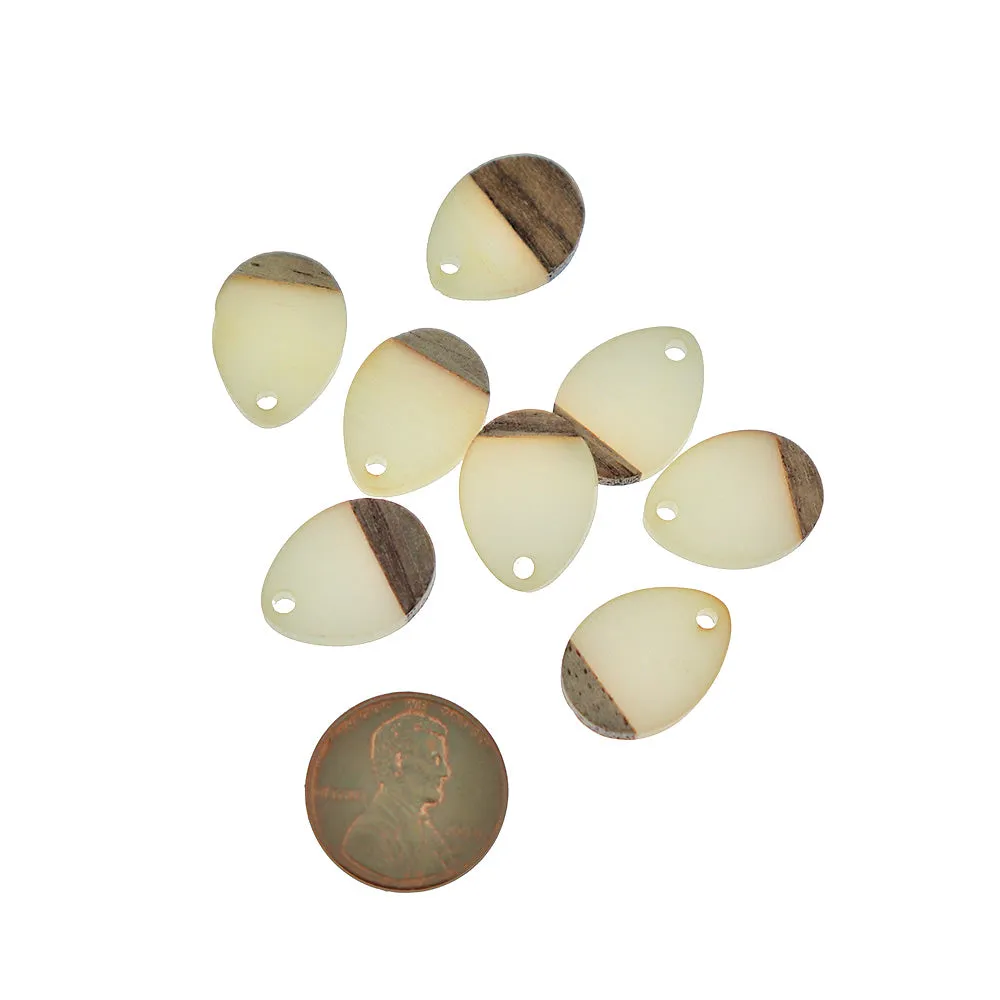 4 Teardrop Natural Wood and White Smoke Resin Charms 17mm - WP095