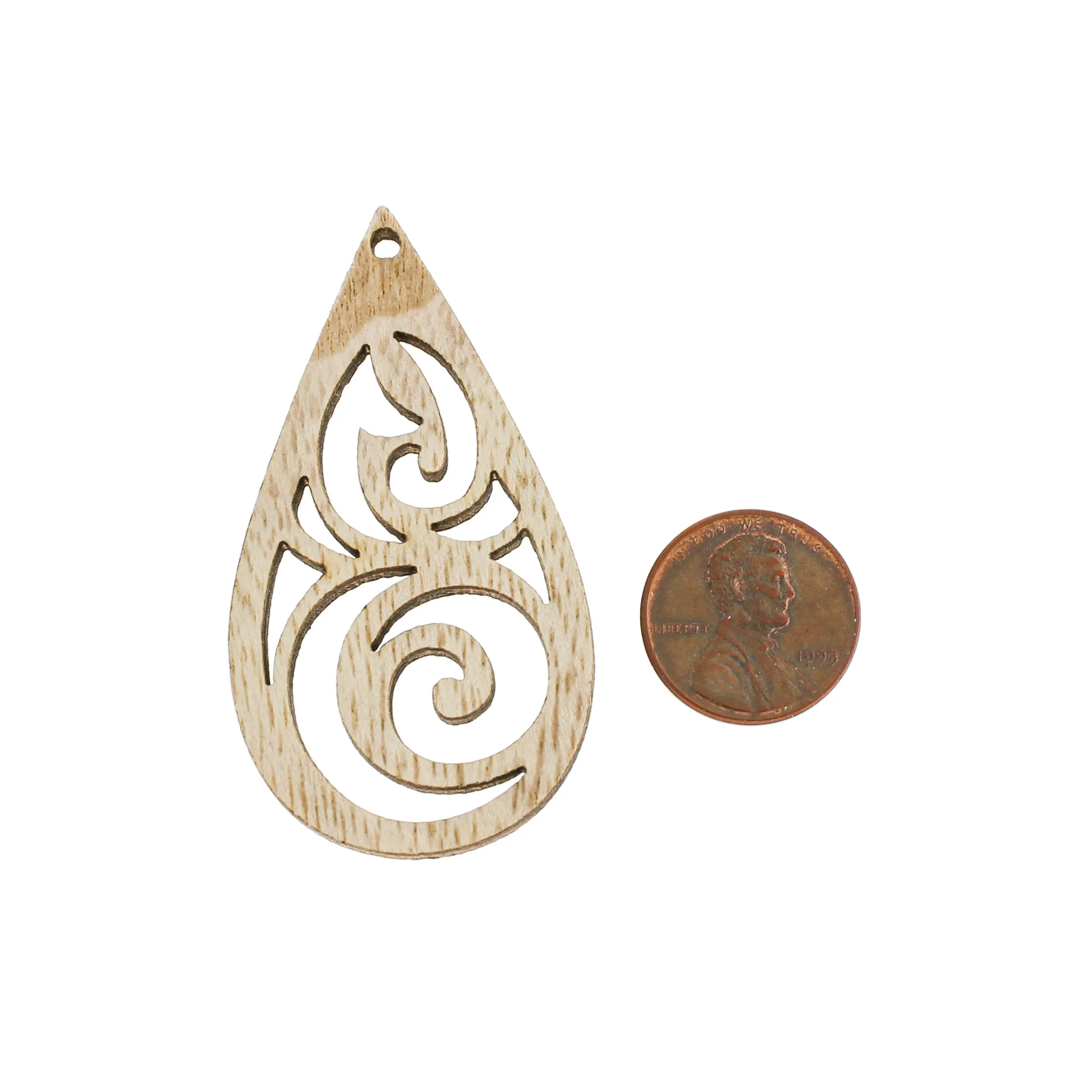 5 Teardrop Filigree Natural Wood Charms - WP440