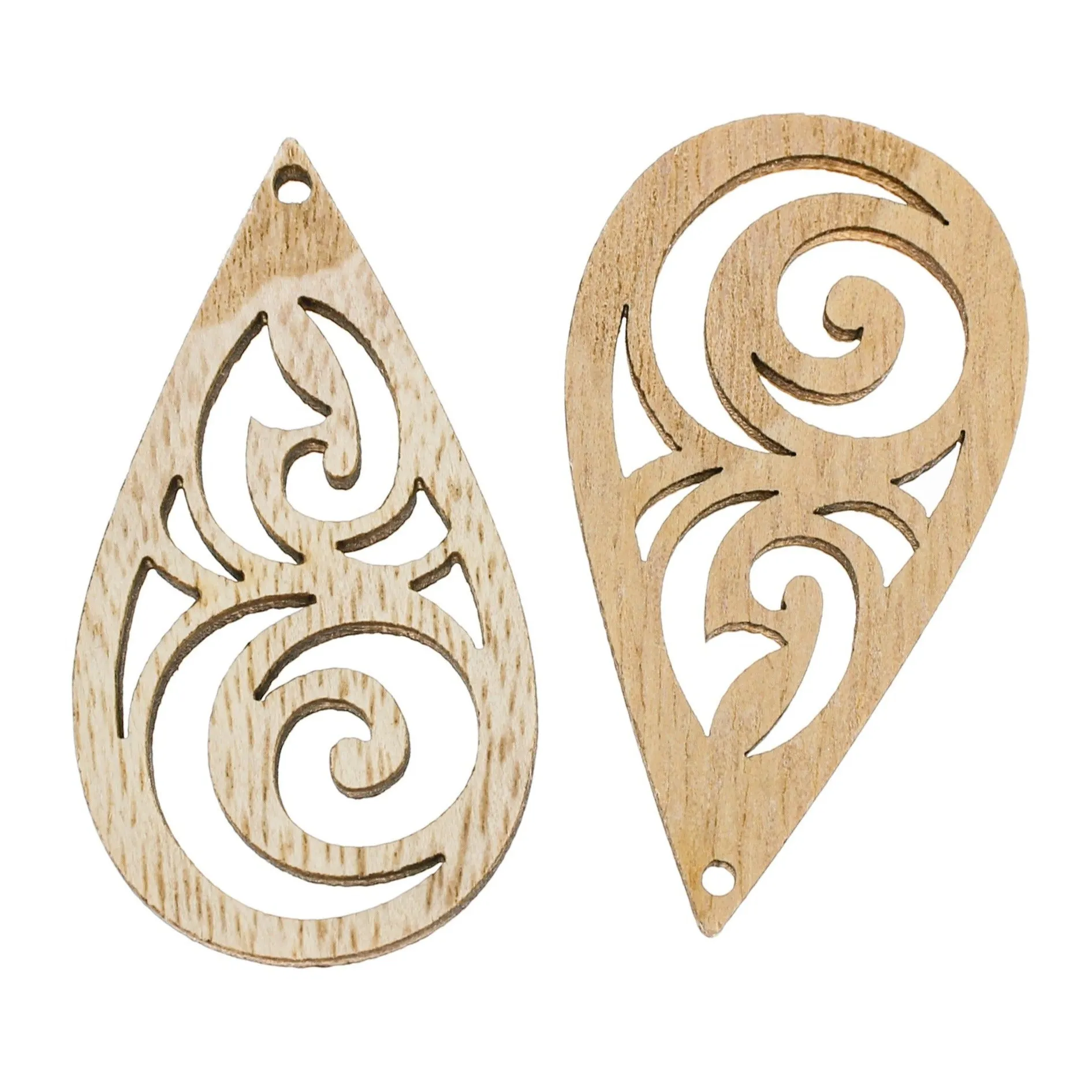 5 Teardrop Filigree Natural Wood Charms - WP440