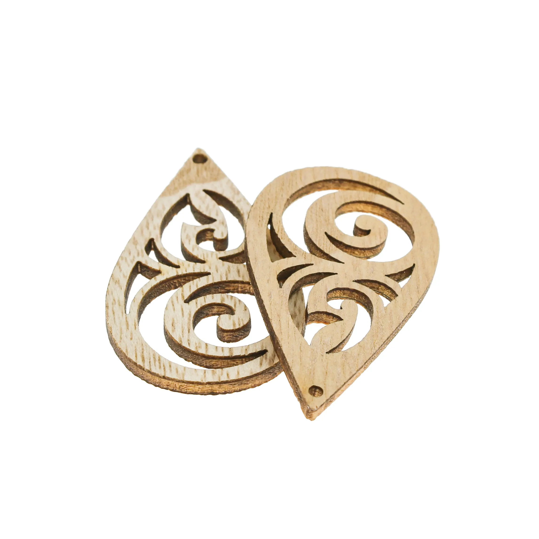 5 Teardrop Filigree Natural Wood Charms - WP440