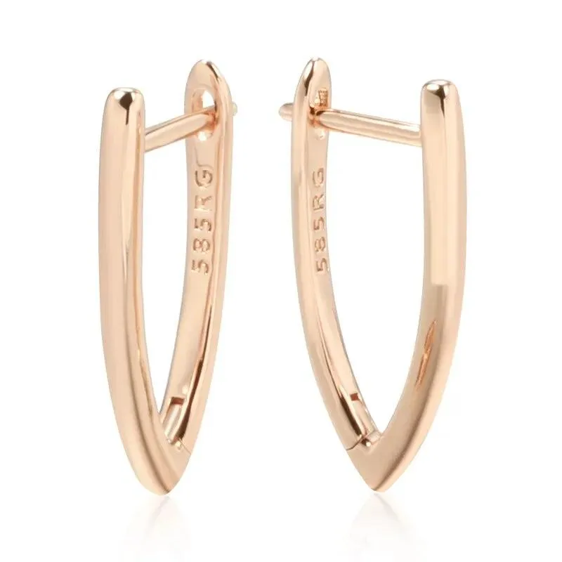 585 Rose Gold Glossy V Shape Dangle Earrings