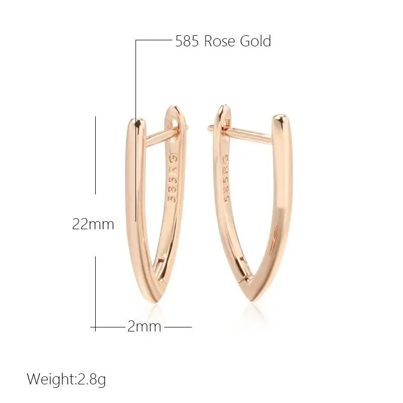 585 Rose Gold Glossy V Shape Dangle Earrings