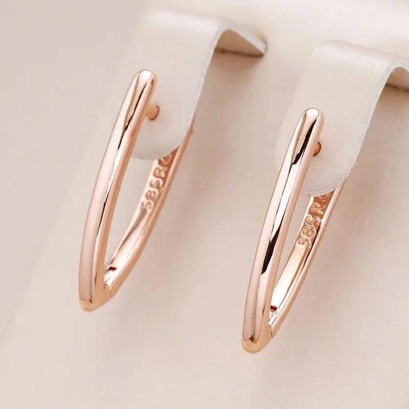 585 Rose Gold Glossy V Shape Dangle Earrings