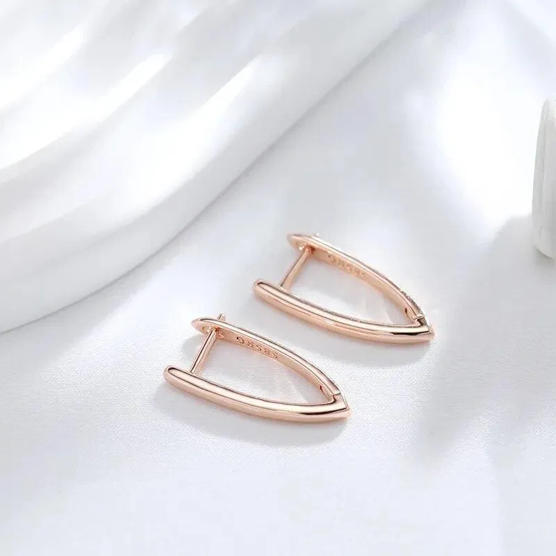 585 Rose Gold Glossy V Shape Dangle Earrings