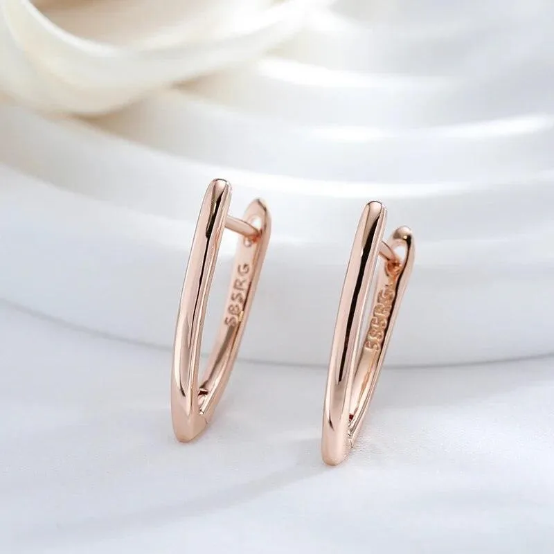 585 Rose Gold Glossy V Shape Dangle Earrings