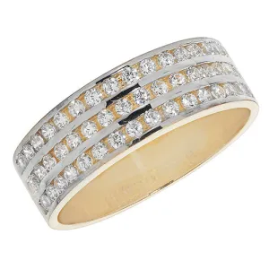 9CT GOLD 3 ROW CHANNEL SET CZ RING