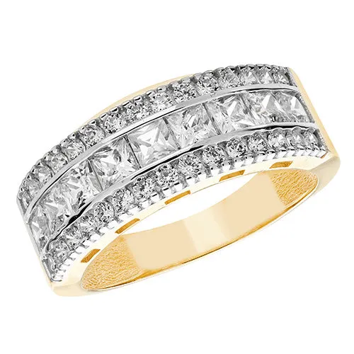 9CT GOLD ETERNITY WITH CENTRE ROW IN PRINCESS CUT CZ RING