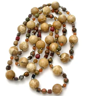 Agate Jasper & Carnelian Bead Necklace 34"