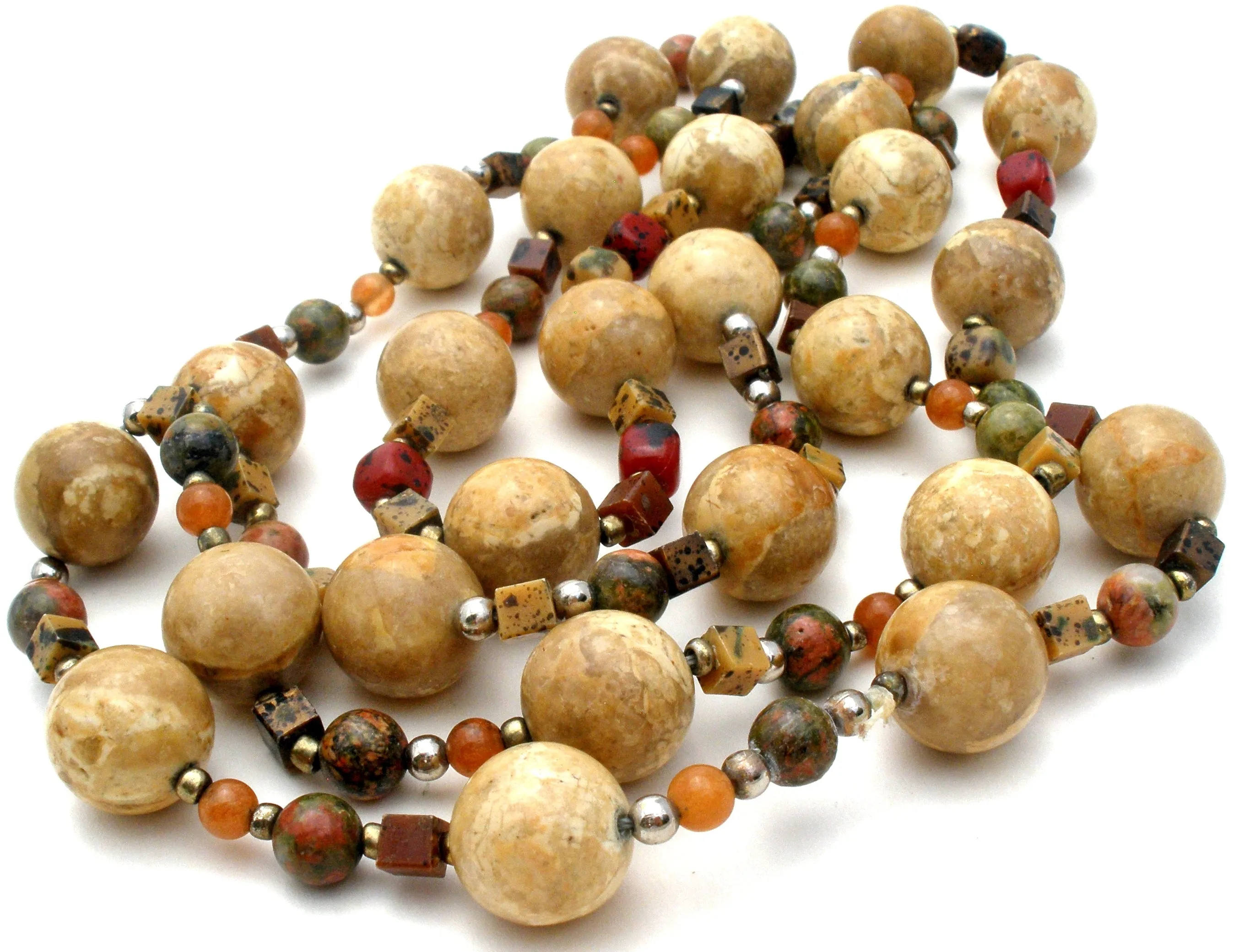 Agate Jasper & Carnelian Bead Necklace 34"