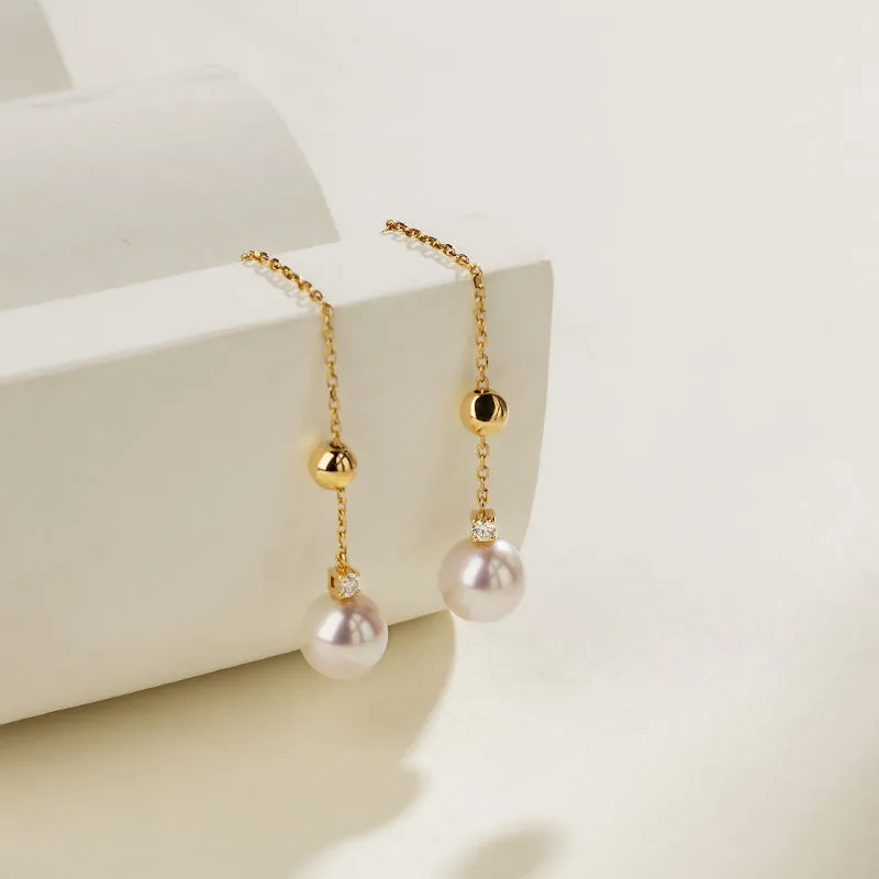 Akoya Saltwater Pearl 18K Gold Diamond Fashionable Drop Earrings