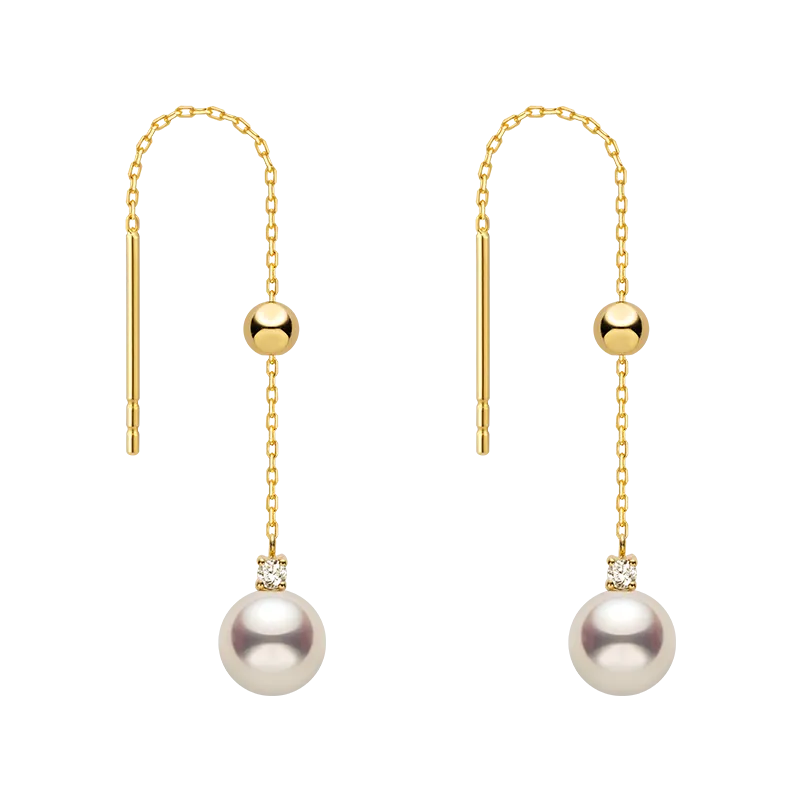 Akoya Saltwater Pearl 18K Gold Diamond Fashionable Drop Earrings