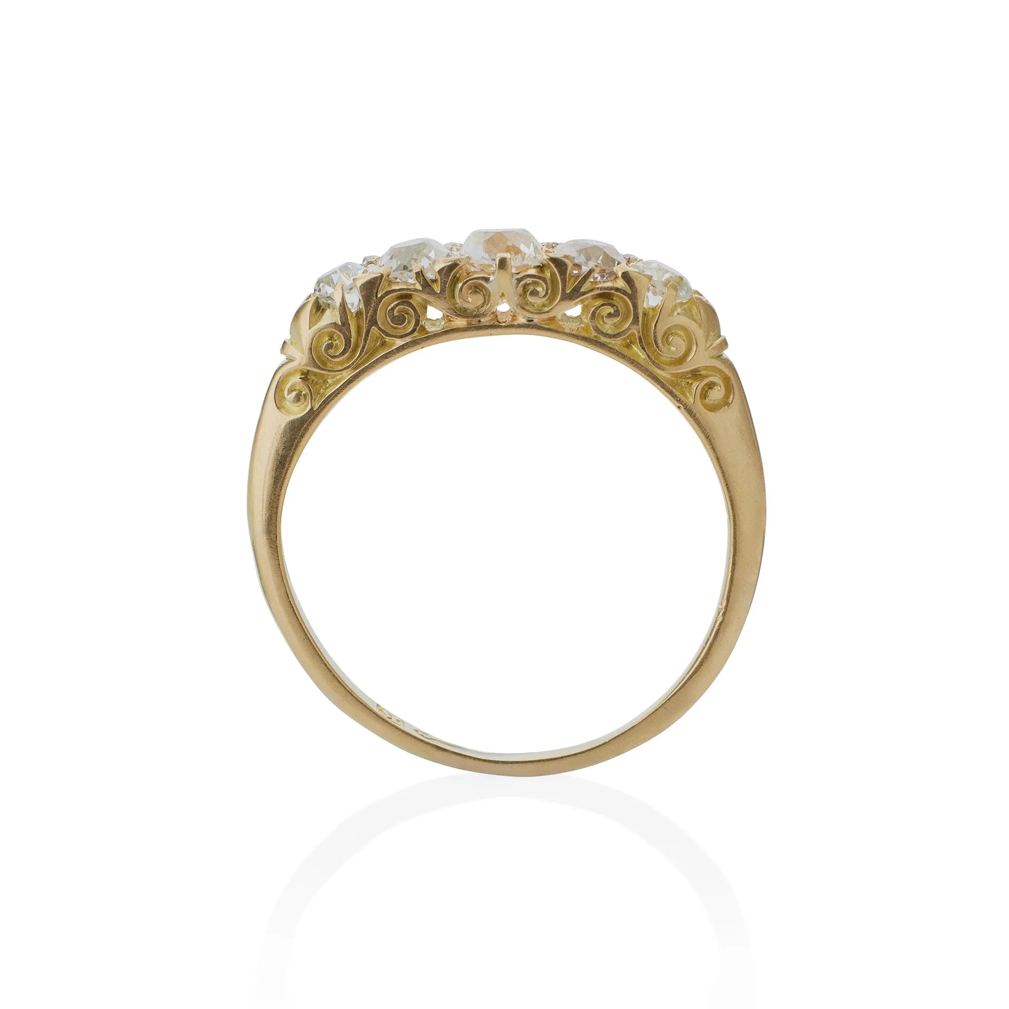 Antique English 18K Gold and Five Stone Diamond Ring