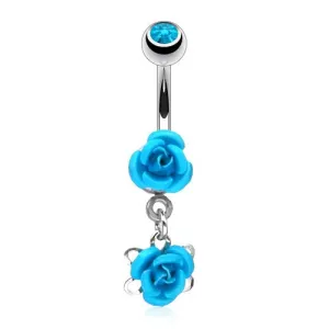 Aqua Dangling Mini Roses Belly Ring