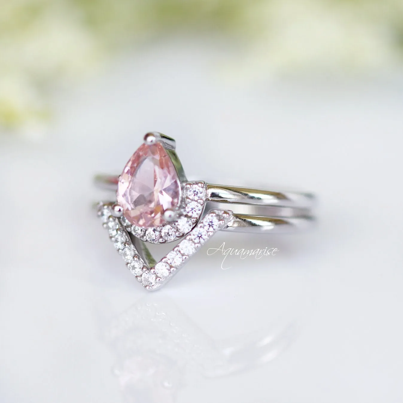 Aria Morganite Ring Set- Sterling Silver