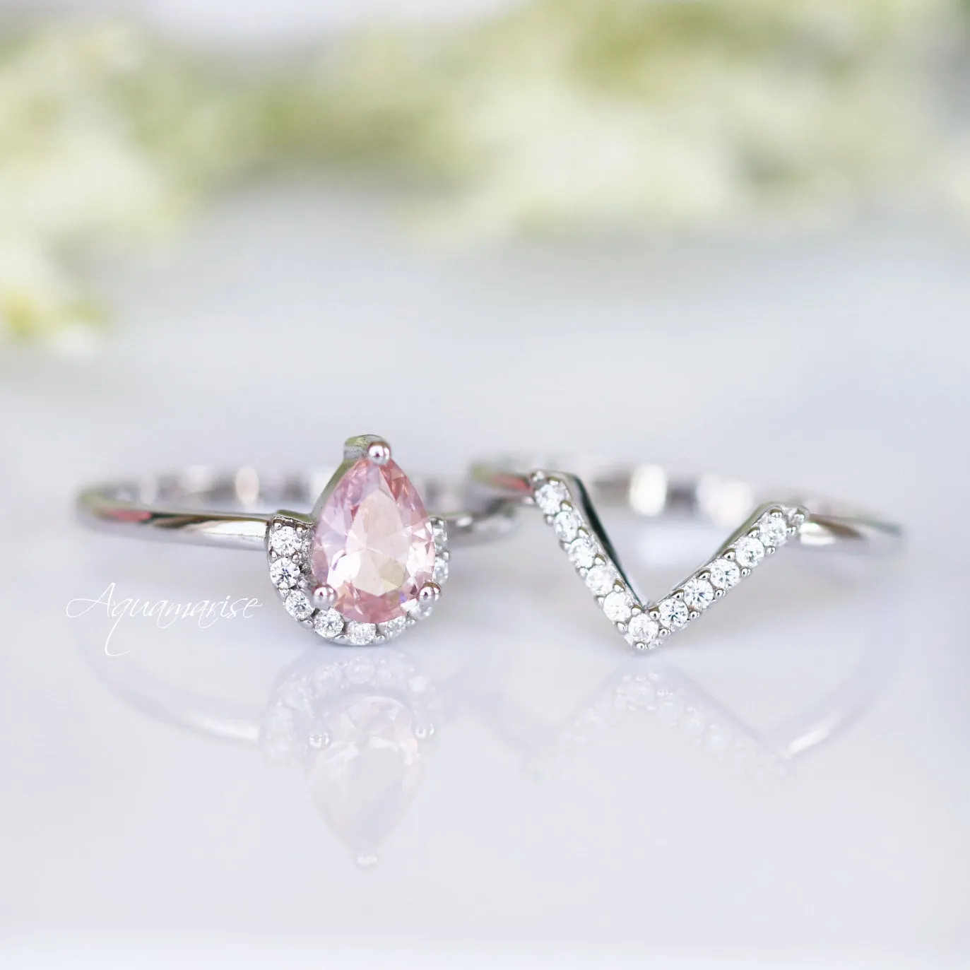 Aria Morganite Ring Set- Sterling Silver