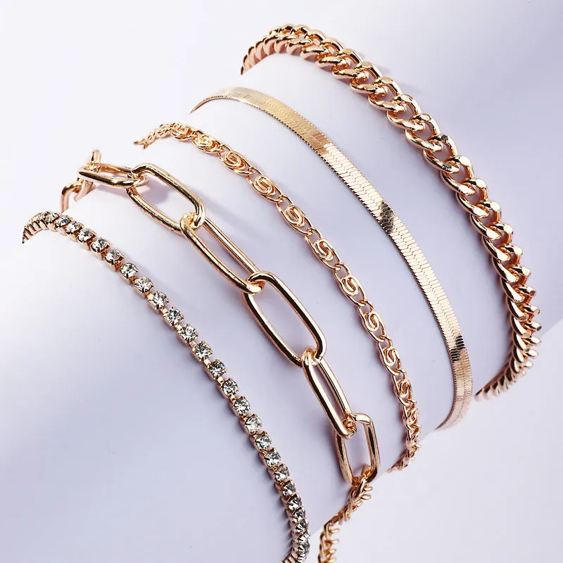 B813 - Simple Thick Chain 5 Set Bracelet