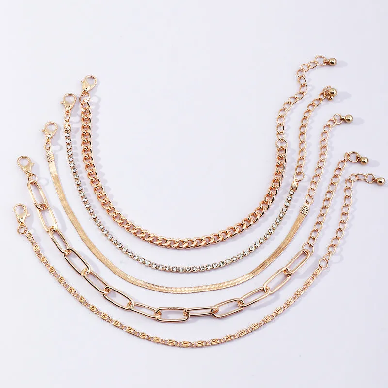 B813 - Simple Thick Chain 5 Set Bracelet