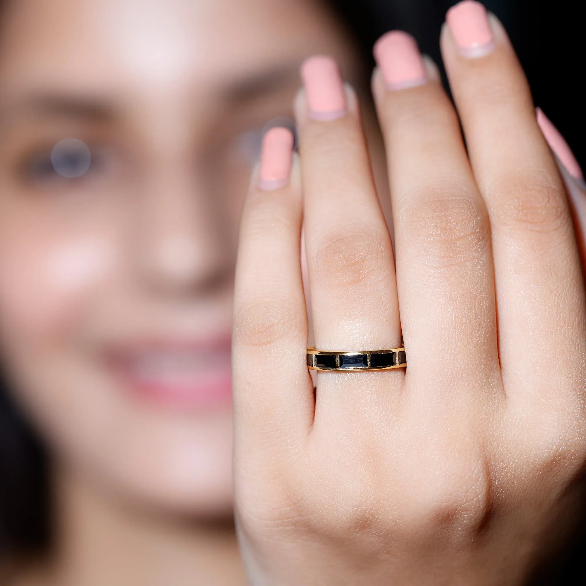 Baguette Cut Lab Grown Black Diamond Eternity Band Ring