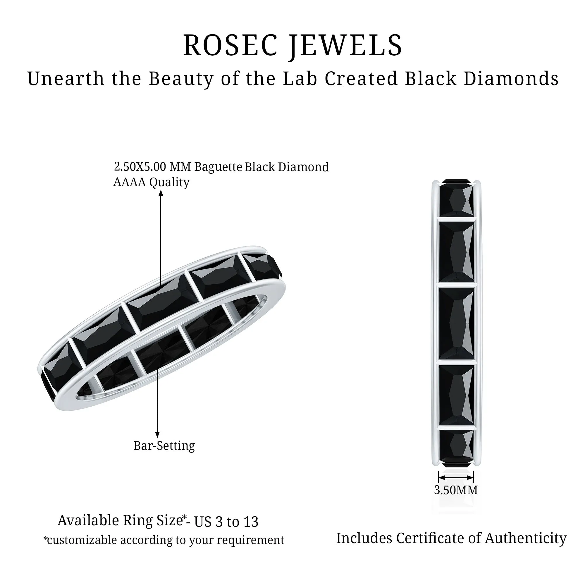 Baguette Cut Lab Grown Black Diamond Eternity Band Ring