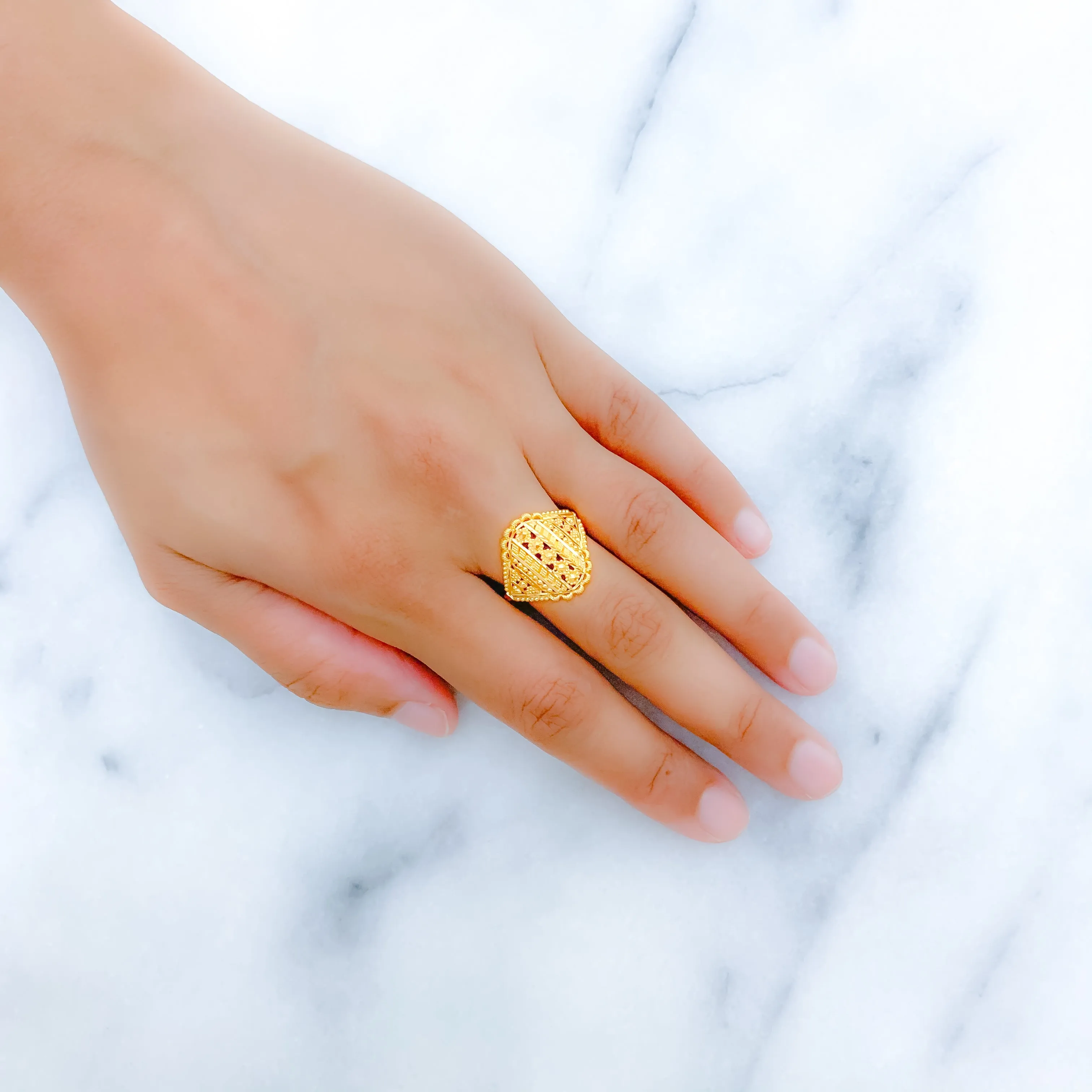 Beaded Flower Gold Ring