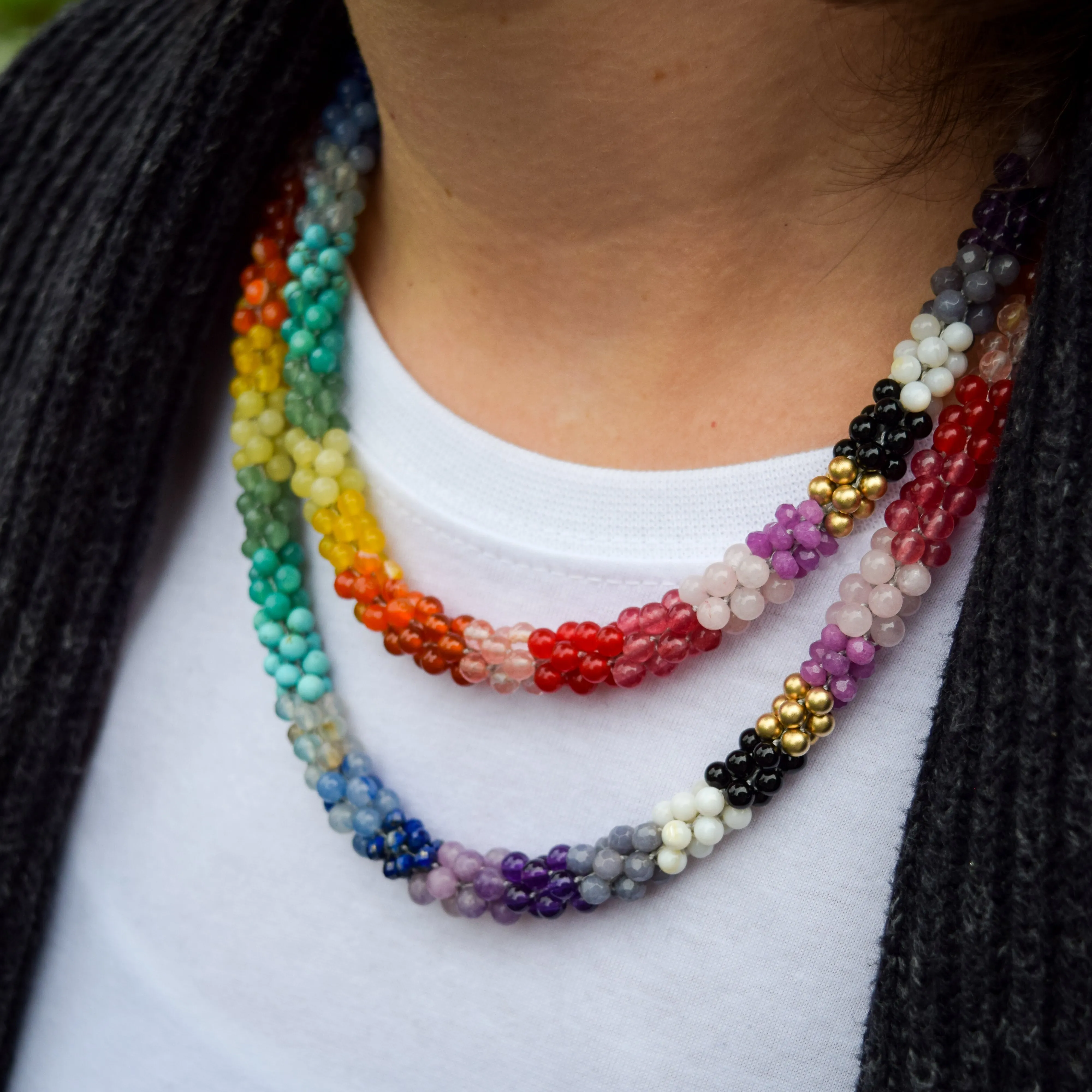 Beaded Gemstone Necklace: Ultimate Rainbow and Gold