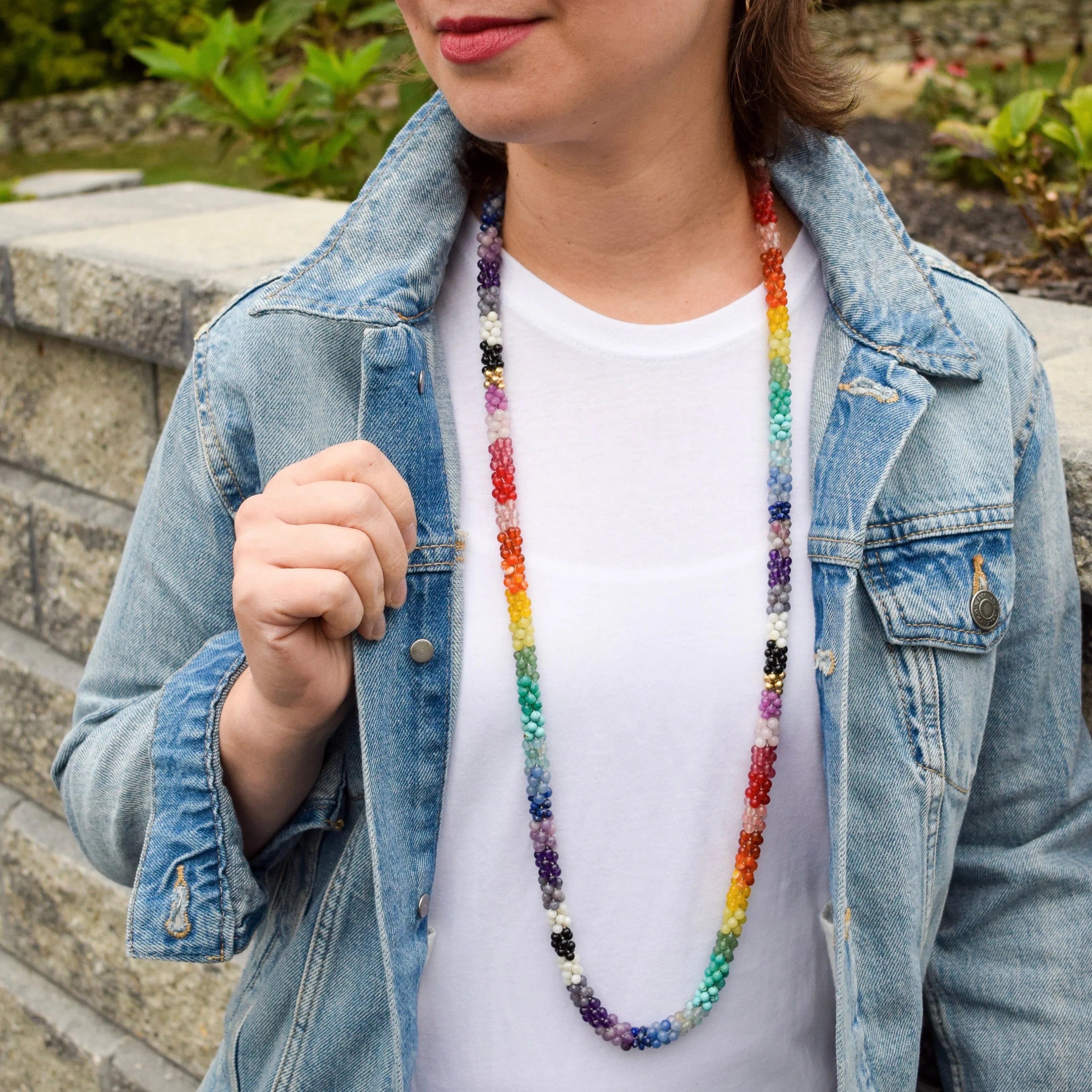 Beaded Gemstone Necklace: Ultimate Rainbow and Gold