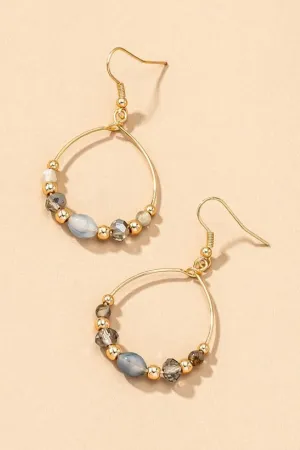 Beaded teardrop shape wire hoop earrings