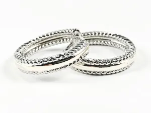 Beautiful Textured Shiny Metallic Two Tone Style Hoop Brass Earrings