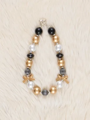 Black & Gold Bow Sparkle Bubble Necklace